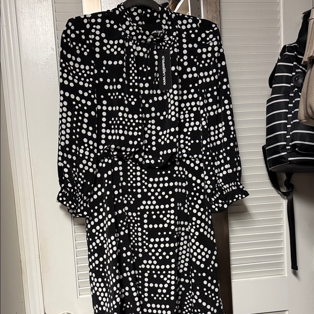 Karl Lagerfeld Black and White Geometric Dot Dress